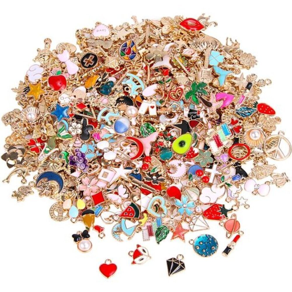 350Pcs Bracelet Charms Jewelry Making Charms Assorted Gold Plated Enamel